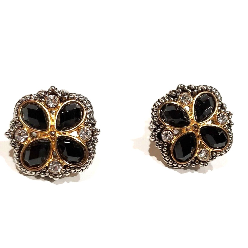 Earrings - Lever Back - GOLD Tone -Silver Tone- Rhinestone- Black Acrylic